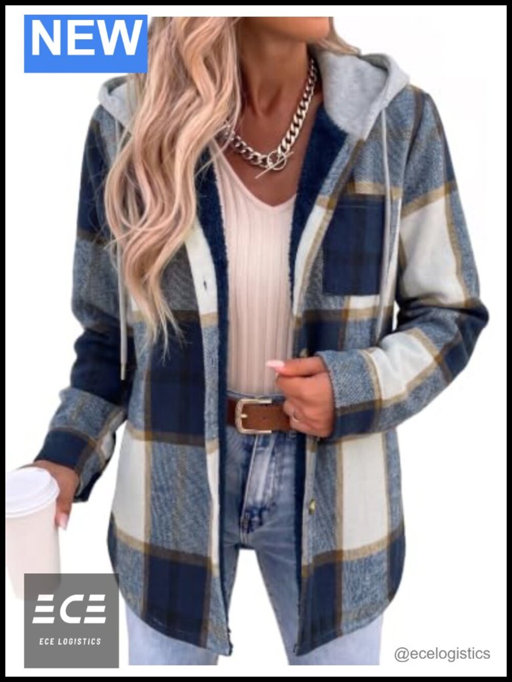 Zeagoo Women Plaid Fleece Hooded Shacket Button Down Winter Coat